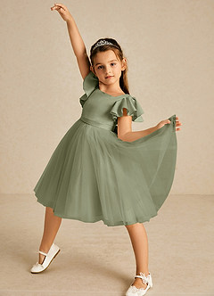 Azazie Kaeya Flower Girl Dresses Pistachio A-Line Bow Tulle Dress image2