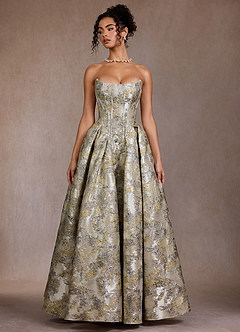 Azazie Gilded Silver Sleeveless Ball Gowns Evening Dress / Gown