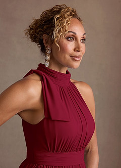 Azazie Antoinette Mother of the Bride Dresses Burgundy A-Line Pleated Chiffon Dress image6