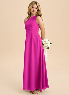 Azazie Phaedra Junior Fuchsia A-Line Pleated Chiffon Dress image1