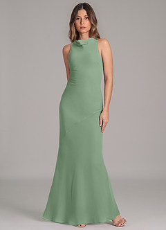 Azazie Allettie Bridesmaid Dresses Matcha Mermaid Chiffon Dress image4