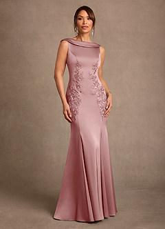Azazie Franny Mother of the Bride Dresses Dusty Rose Sheath Lace Stretch Satin Dress image1