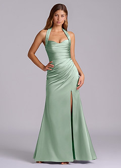 Azazie Destiny Bridesmaid Dresses Agave Mermaid Sweetheart Neckline Stretch Satin Dress image6