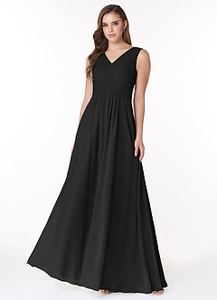 Azazie Flora Brautjungfernkleider A-Linie Plissee Chiffon Kleid Schwarz image1