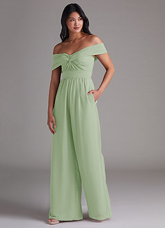 Azazie Lamara Bridesmaid Dresses Dusty Sage Off the Shoulder Chiffon Convertible Jumpsuit image4