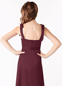 Azazie Barbara Junior Cabernet A-Line Bow Matte Satin Dress image4