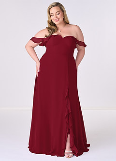 Barbie ♥ Azazie Bridesmaid Dresses Burgundy A-Line Off the Shoulder Chiffon Convertible Dress image6