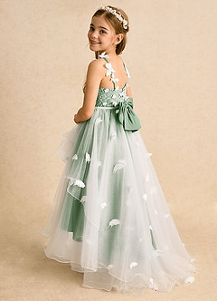 Azazie Darlina Robe Demoiselle D'honneur Fillette Robe Princesse en Tulle Dentelle Ivoire Matcha image8