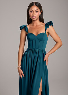 Azazie Denisse Brautjungfernkleider A-Linie Gestreift Stretch-Satin Kleid Tintenblau image6