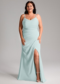 Azazie Deandra Bridesmaid Dresses Mist Mermaid Pleated Stretch Satin Dress image9