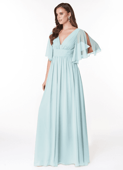 Azazie Temeka Bridesmaid Dresses Mist A-Line Ruched Chiffon Dress image3