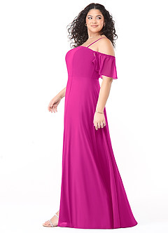 Azazie Sue Robes de demoiselle d'honneur Robe Trapèze Convertible en Mousseline de soie Épaule décolletée Fuchsia image9