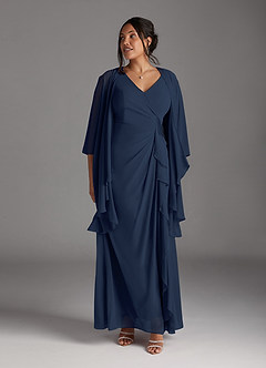 Azazie Manuella Mother of the Bride Dresses Dark Navy A-Line V-Neck Pleated Chiffon Dress image3