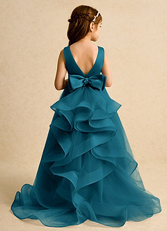 Azazie Lior Flower Girl Dresses Ink Blue Ball-Gown Pleated Tulle Dress image8