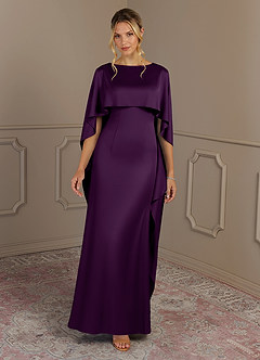 Azazie Eli vestidos de madre de la novia Vestido de Uva de Satén Elástico de Recto con Cuello de barco image4