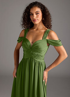 Azazie Lianne Bridesmaid Dresses Juniper A-Line Off the Shoulder Stretch Satin Dress image3