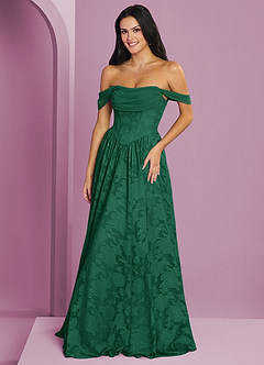 Barbie ♥ Azazie Jurken voor bruidsmeisjes Converteerbaar Jurk van Bloemen Burn-out met A-Lijn Off the Shoulder Smaragd image6