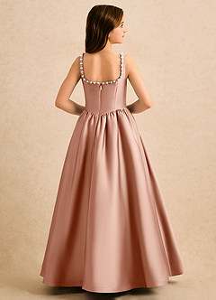 Azazie Enid Girls Formal Blumenmädchenkleider A-Linie Mit Perlen Stretch-Satin Kleid Roségold image2