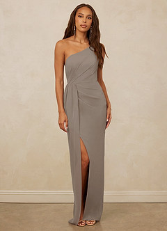 Christian Siriano Bridal for Azazie 1003 Bridesmaid Dresses Taupe Sheath One Shoulder Chiffon Dress image1