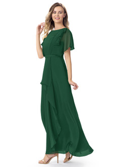 Azazie Aaliyah Kleider zum Anprobieren zu Hause A-Linie Schaufel Gefaltet Chiffon Bodenlang Kleider image3