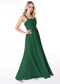 Azazie Jay Bridesmaid Dresses Dark Green A-Line Square Neckline Side Slit Chiffon Dress image3