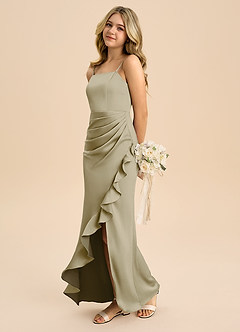 Azazie Buzzy Junior Abito Tubino in Raso Elasticizzato Plissettato Verde Muschio image6