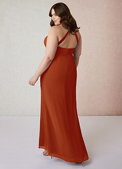 Azazie Becca Bridesmaid Dresses Paprika Sheath V-Neck Chiffon Dress image10