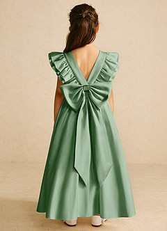 Azazie Piglette Robe Demoiselle D'honneur Fillette Robe Trapèze en Mat Satiné Arc Matcha image1