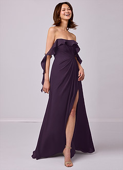 Barbie ♥ Azazie Bridesmaid Dresses Plum A-Line Off the Shoulder Chiffon Convertible Dress image5