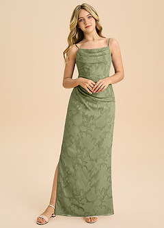 Azazie Mai Junior Etui Plissee Blumen-Burnout Kleid Pistazie image5