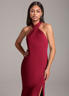 Azazie Lorena Bridesmaid Dresses Burgundy Mermaid Pleated Chiffon Dress image2