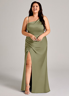 Azazie Madelyn Bridesmaid Dresses Pistachio Mermaid One Shoulder Stretch Satin Convertible Dress image15