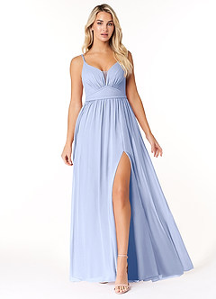 Azazie Rayna Brautjungfernkleider A-Linie V-Hals Gefaltet Chiffon Kleid Eis image1