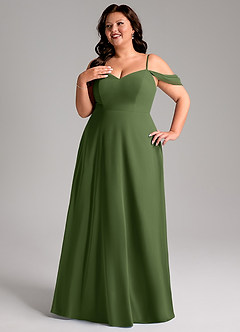 Azazie Marley 신부 들러리 드레스 A라인 오프 더 숄더 쉬폰 바닥 길이 드레스 image14