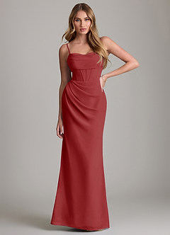 Azazie Mai Bridesmaid Dresses Rust Sheath Pleated Chiffon Dress image1