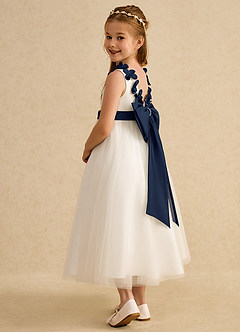 Azazie Lilli Flower Girl Dresses Ivory Dark Navy A-Line Bow Tulle Dress image4