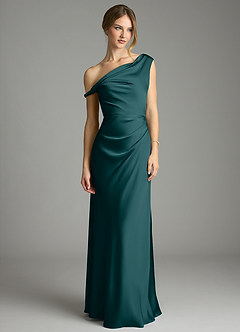 Azazie Emerson Bridesmaid Dresses Pine Mermaid Off the Shoulder Stretch Satin Dress image4