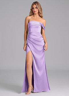 Azazie Lisbeth Bridesmaid Dresses Lilac Mermaid Off the Shoulder Stretch Satin Convertible Dress image3