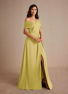 Azazie Milton Moeder van de bruid jurken A-Lijn Jurk van Stretch Satijn Geplooid Kanarie image6