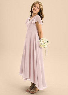 Azazie Induh Junior Blushing Pink A-Line Pleated Chiffon Dress image4