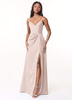 Azazie Brielle Bridesmaid Dresses Blushing Pink A-Line Cowl Spaghetti Straps Stretch Satin Dress image1