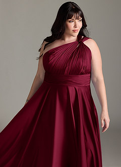 Azazie Charlize Bridesmaid Dresses Burgundy A-Line One Shoulder Stretch Satin Dress image15