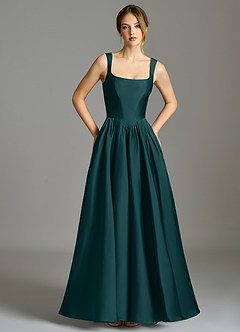 Azazie Verina Bridesmaid Dresses Pine A-Line Pleated Stretch Satin Dress image3