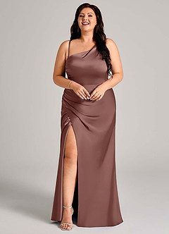 Azazie Madelyn Bridesmaid Dresses Espresso Mermaid One Shoulder Stretch Satin Convertible Dress image15