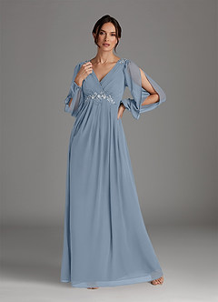 Azazie Gypsy Mother of the Bride Dresses Dusty Blue A-Line V-Neck Sequins Chiffon Dress image1