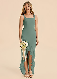 Azazie Reesie Junior Eucalyptus Sheath Ruched Chiffon Dress image4