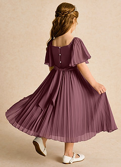 Azazie Gisele Abiti da Ragazza di Fiori Abito A-Line in Chiffon Plissettato Sangria image3