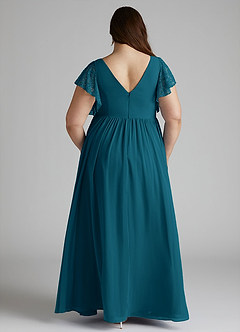 Azazie Zella Bridesmaid Dresses Ink Blue A-Line Lace Chiffon Dress image10
