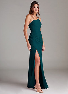 Azazie Eren Jurken voor bruidsmeisjes Jurk van Chiffon met Kolom One-Shoulder Pijnboom image4