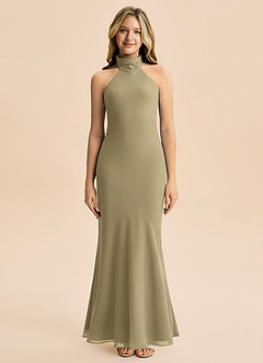 Azazie Velli Junior Moss Green Mermaid High Neck Chiffon Dress image3